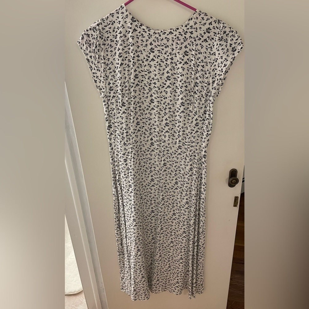LOFT Black and White Floral Mid-Length Dress